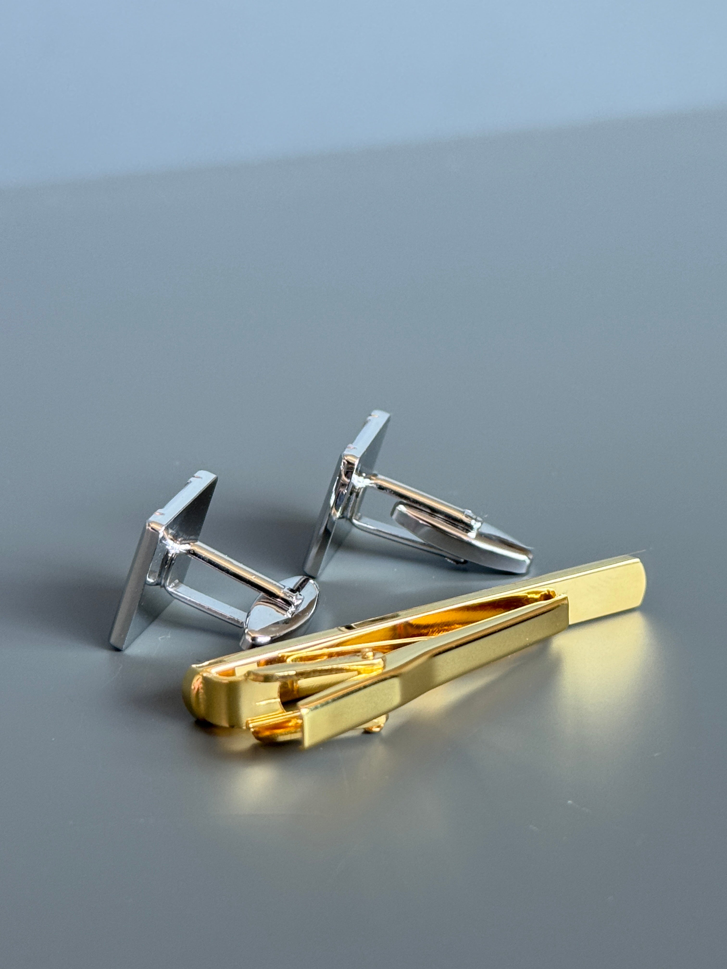 Giovanni Valentino Italy Men's Cufflink & Tie Clip Set - Gold & Silver Design - Stylish Men's Accessories