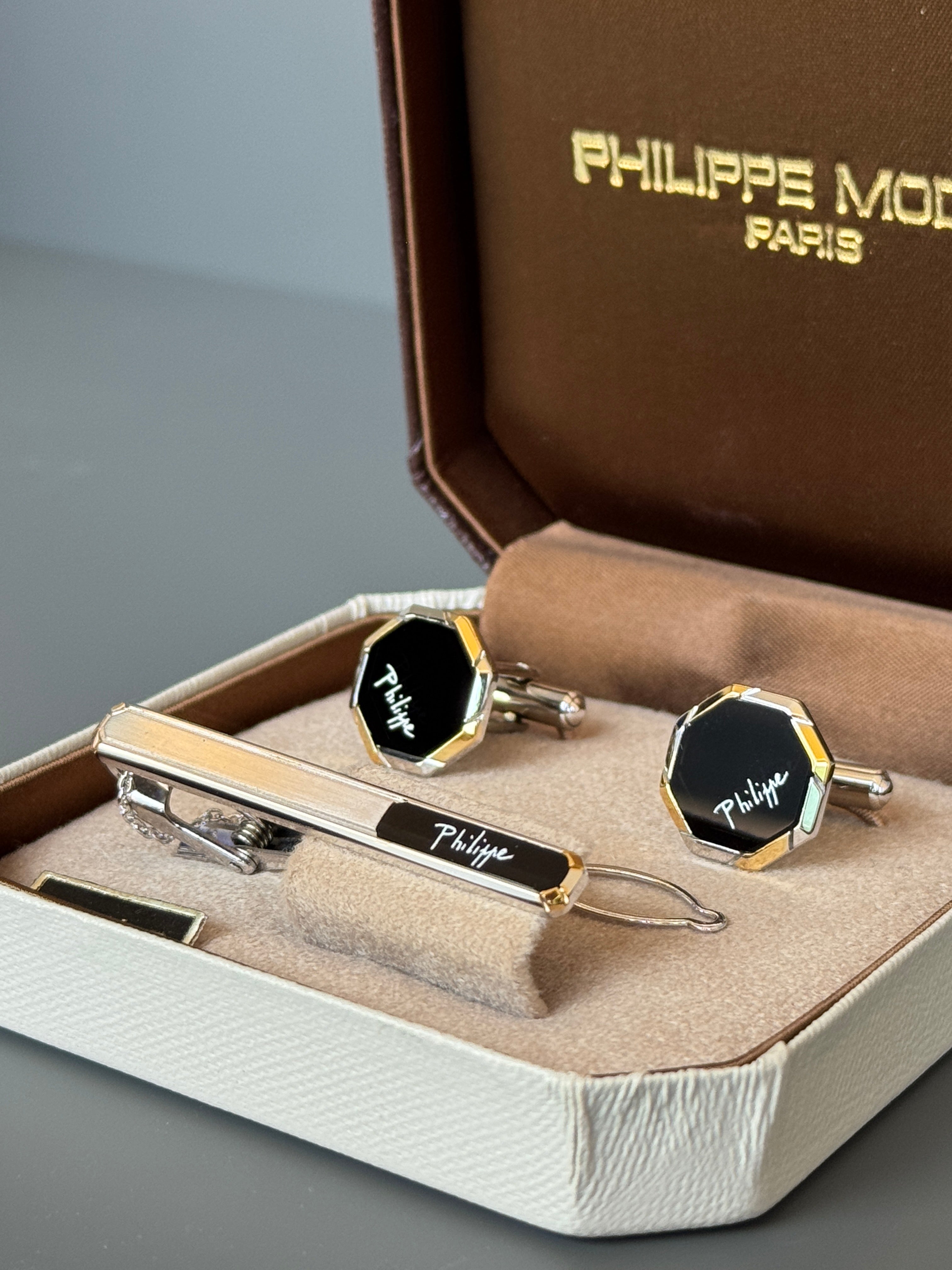 Philippe Model Paris Cufflink & Tie Clip Set - Stylish Men's Accessories