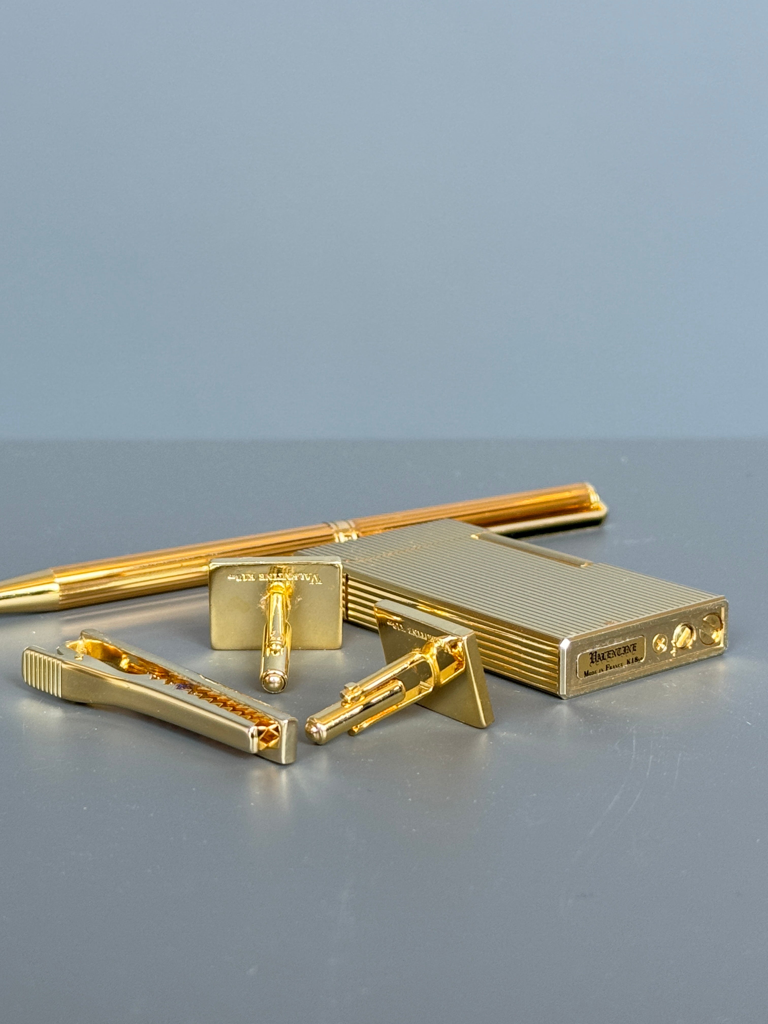 Valentine Paris Men's Gift Set – Gold Plated Pen, Lighter, Cufflinks and Tie Pin | Luxury Accessory Box