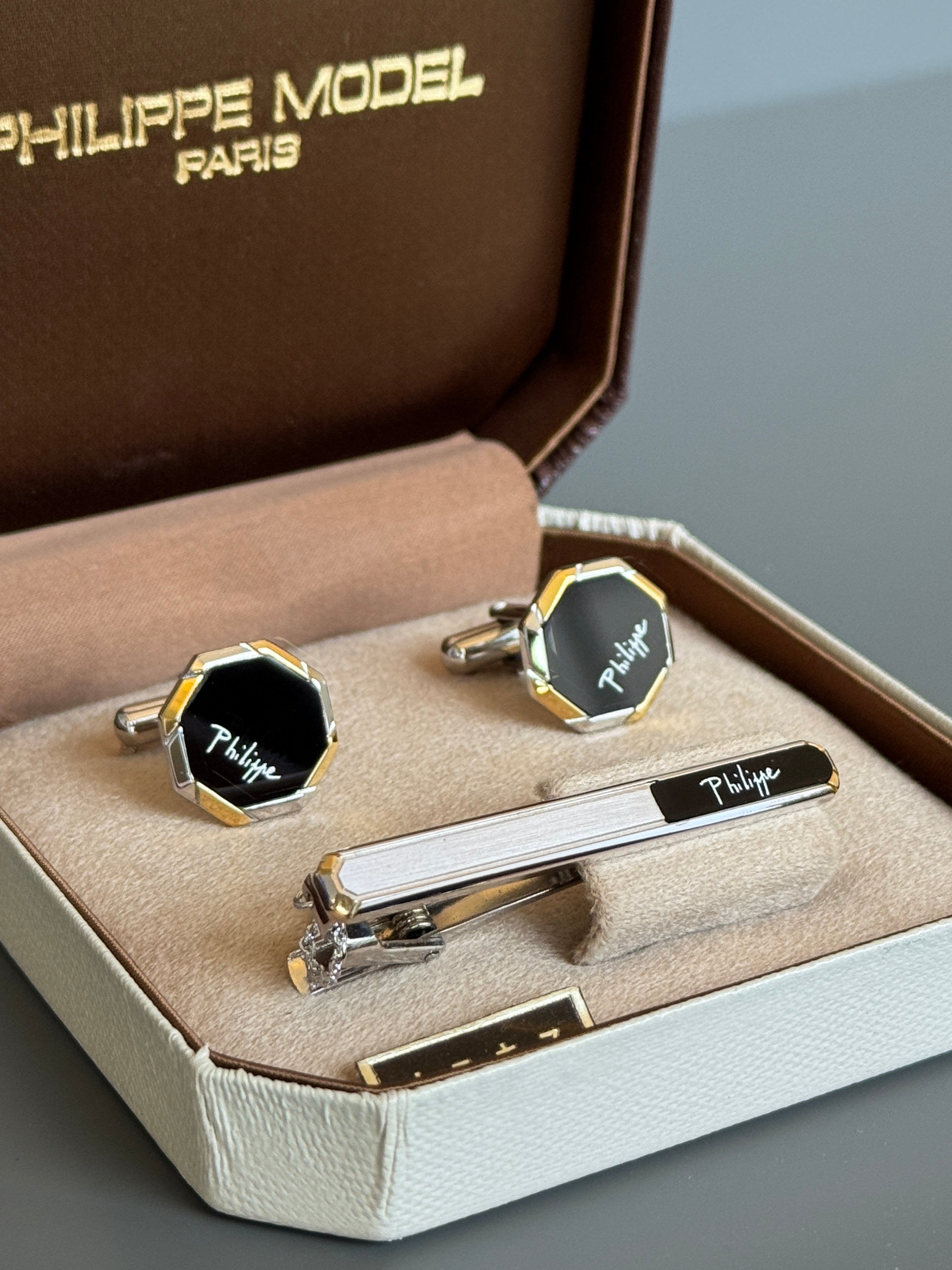 Philippe Model Paris Cufflink & Tie Clip Set - Stylish Men's Accessories