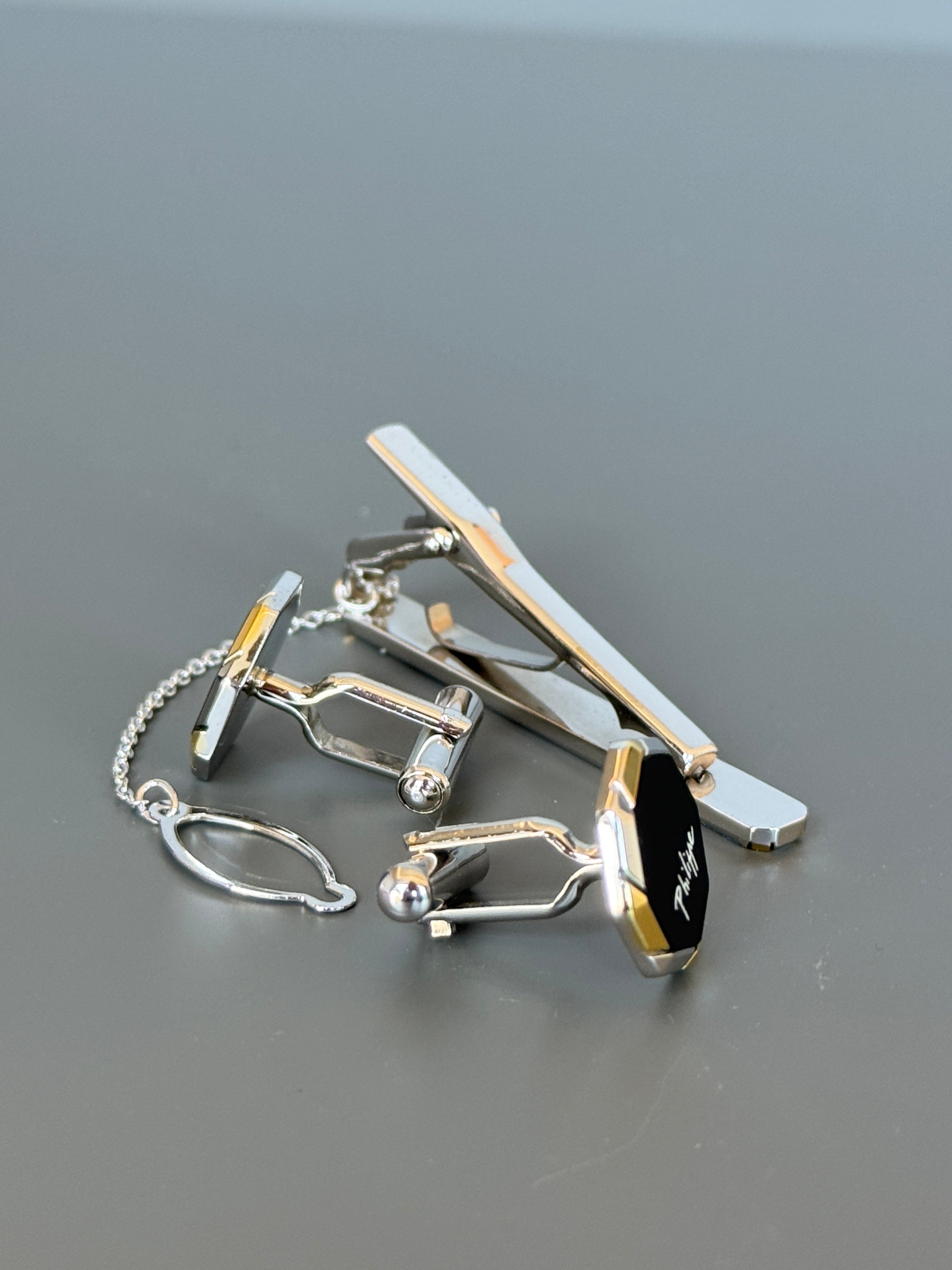 Philippe Model Paris Cufflink & Tie Clip Set - Stylish Men's Accessories