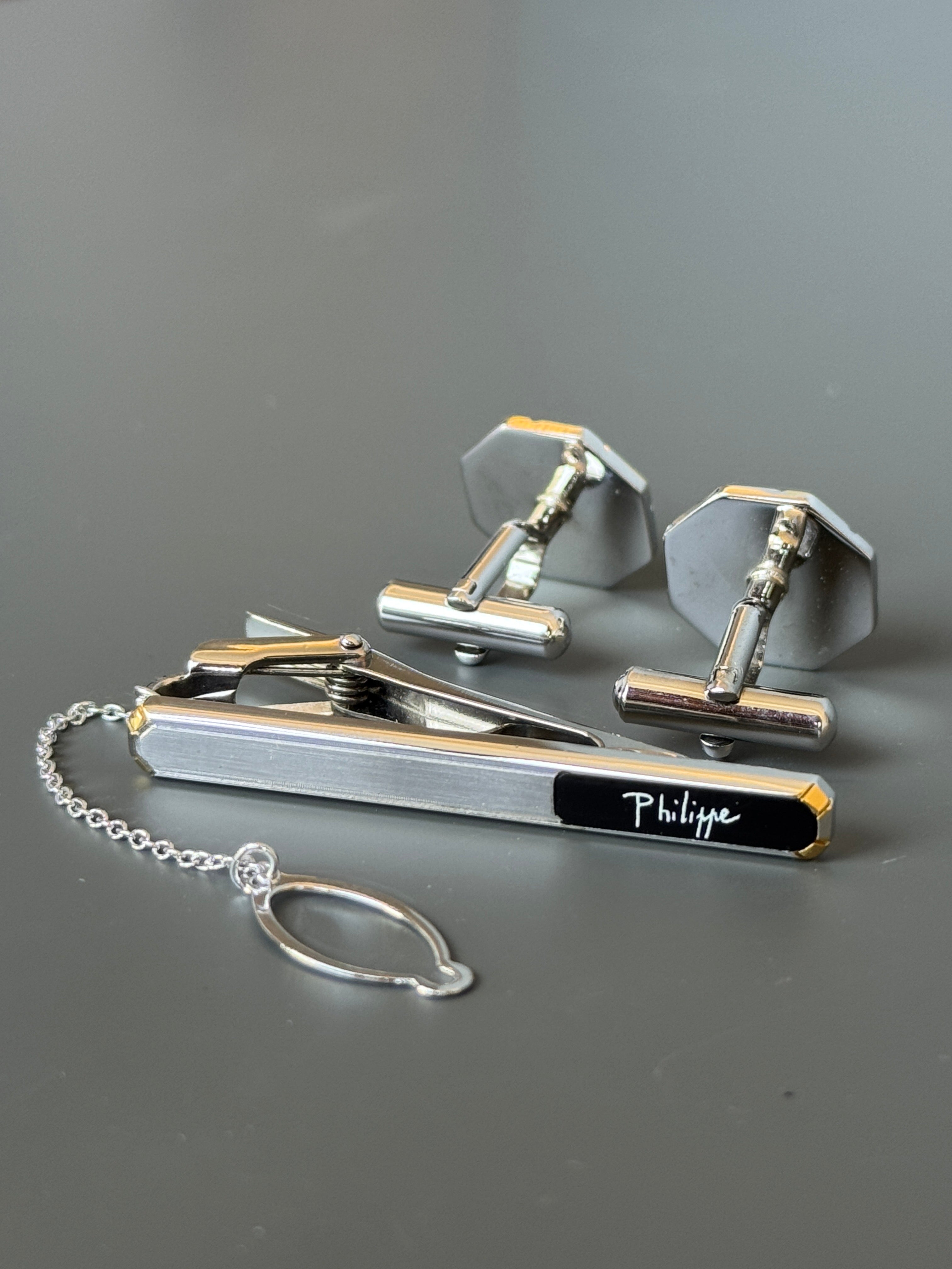 Philippe Model Paris Cufflink & Tie Clip Set - Stylish Men's Accessories
