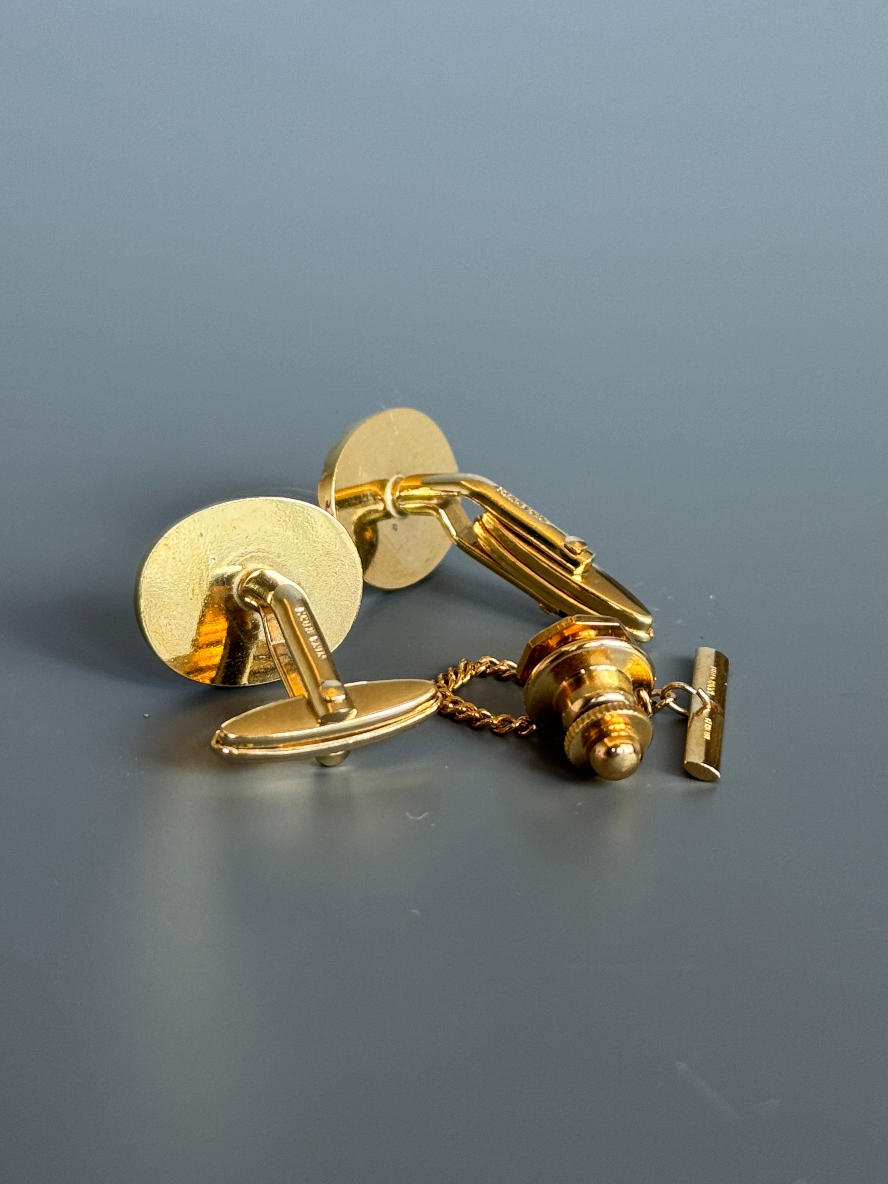 Nina Ricci Paris Gold & Silver Stripe Cufflink Set - Timeless French Men's Elegance