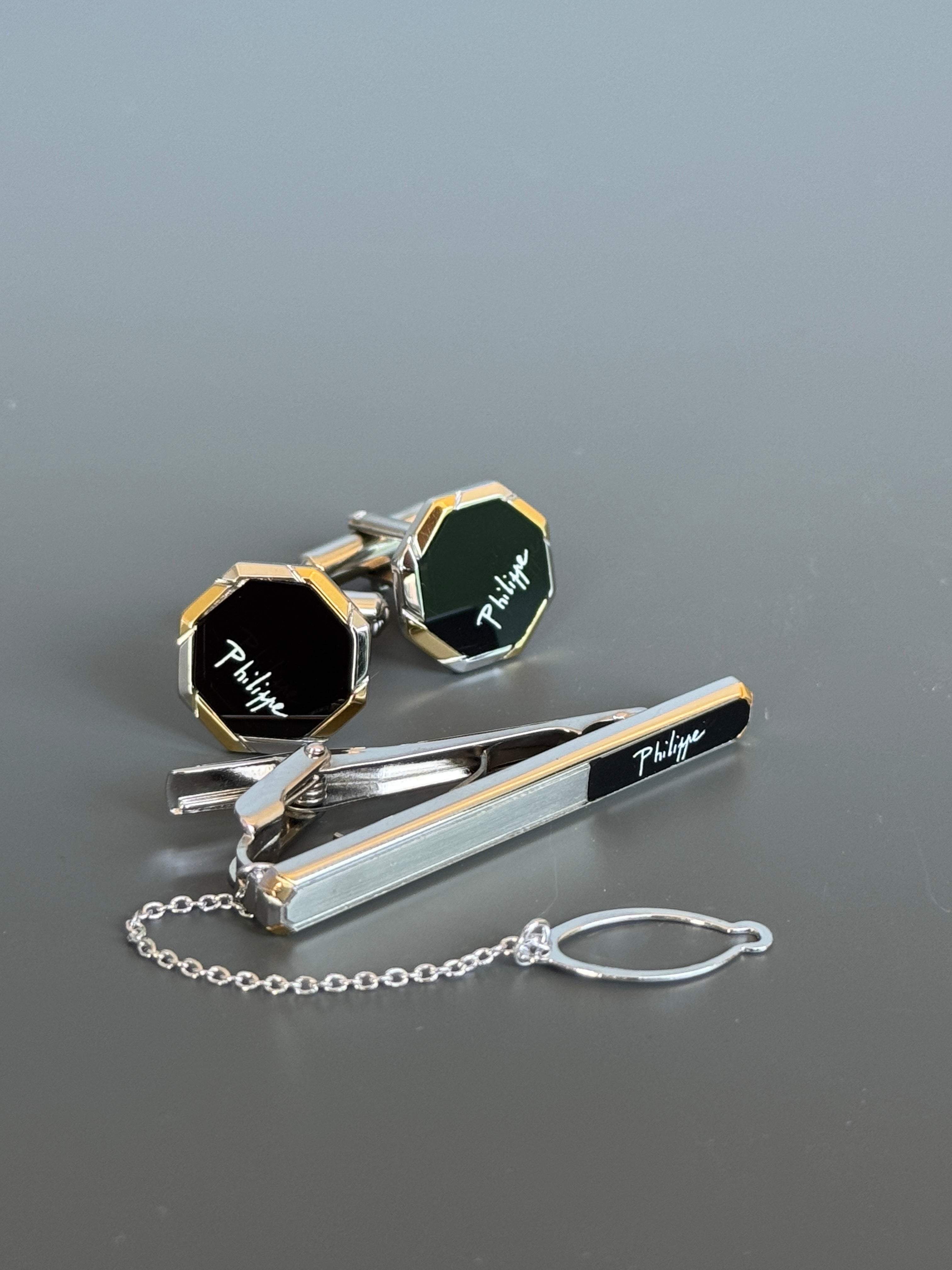 Philippe Model Paris Cufflink & Tie Clip Set - Stylish Men's Accessories