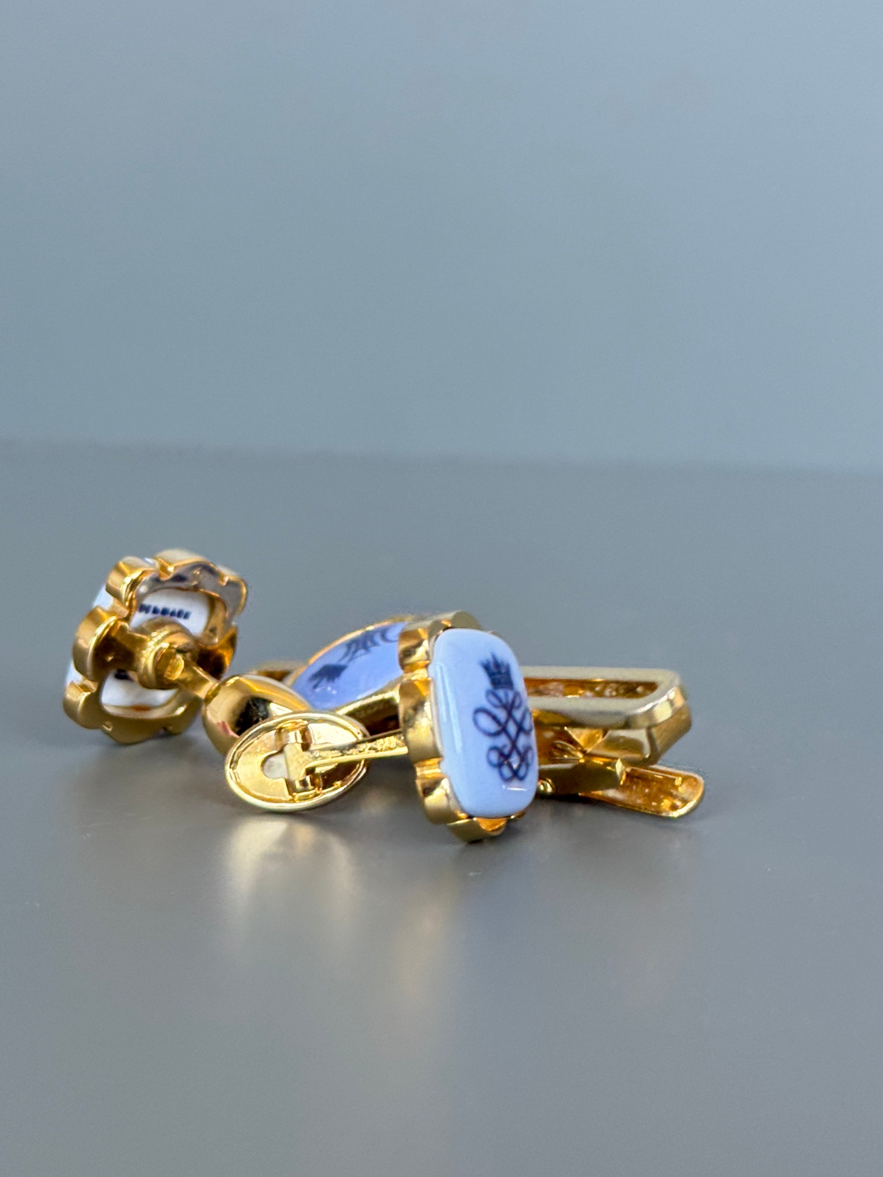 Royal Copenhagen Swank Blue Porcelain Cufflink & Tie Clip Set - Luxury Men's Accessory with Gold Details