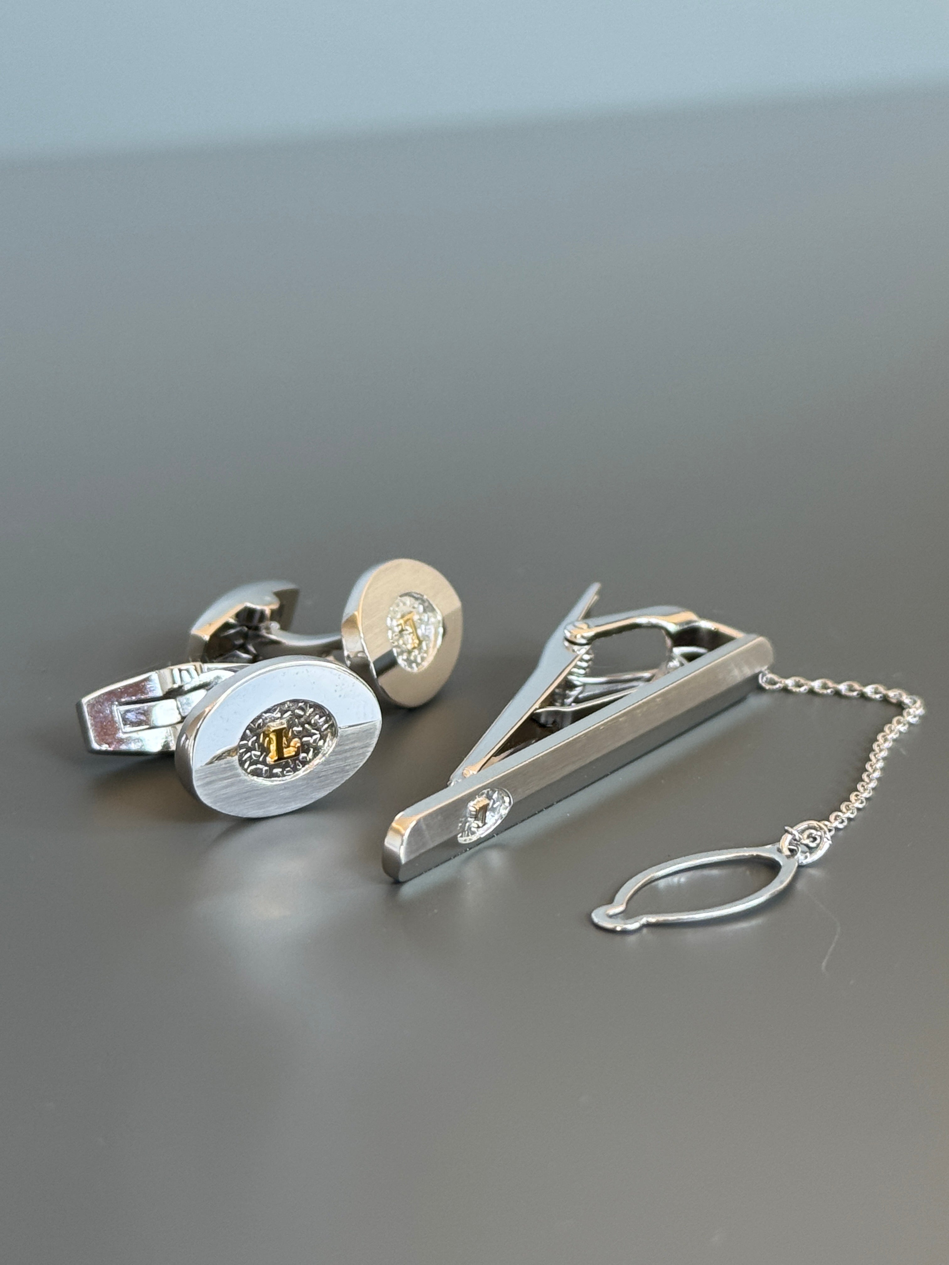 Longines Silver Deluxe Cufflink & Tie Clip Set - Stylish Men's Accessories in a Special Box