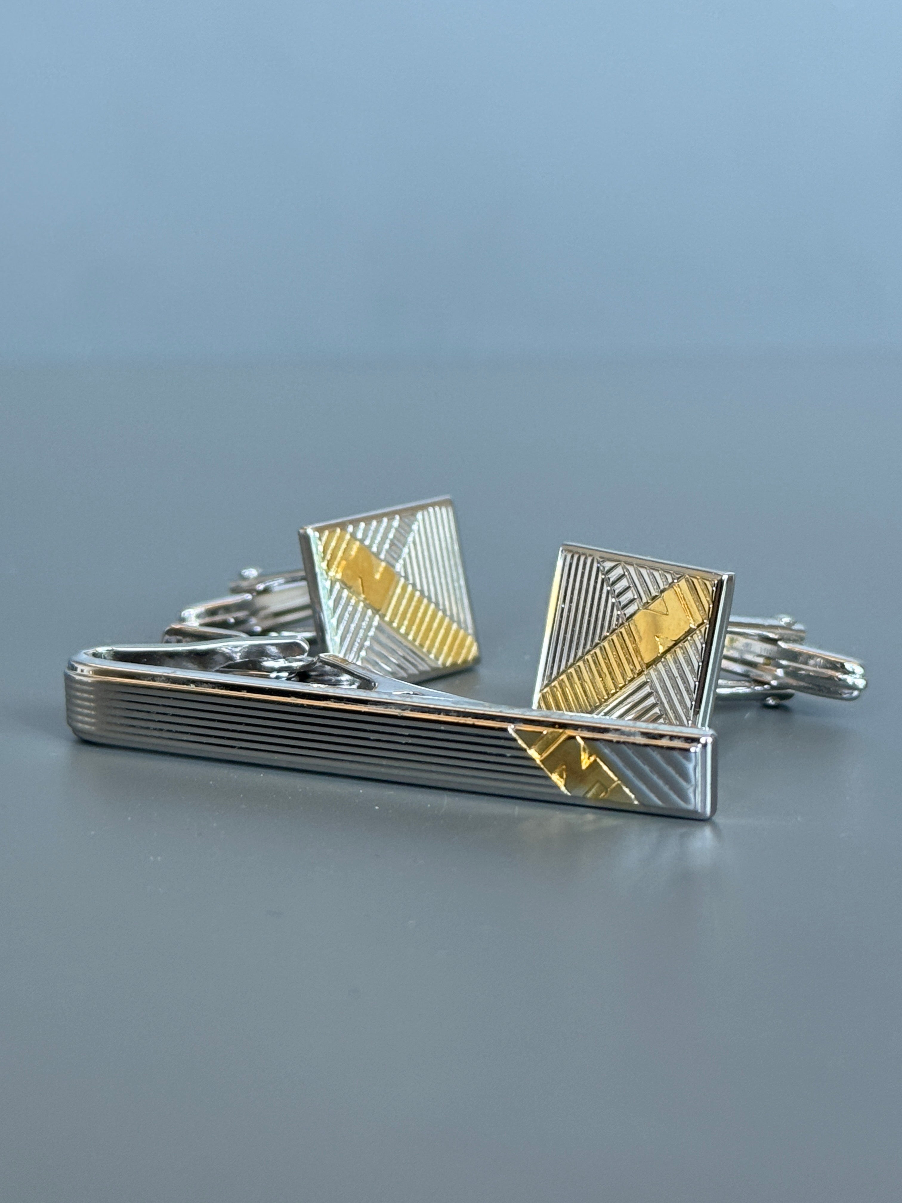Nina Ricci Paris Men's Accessory Set – Silver & Gold Detailed Cufflinks and Tie Pin | Luxury Gift Box