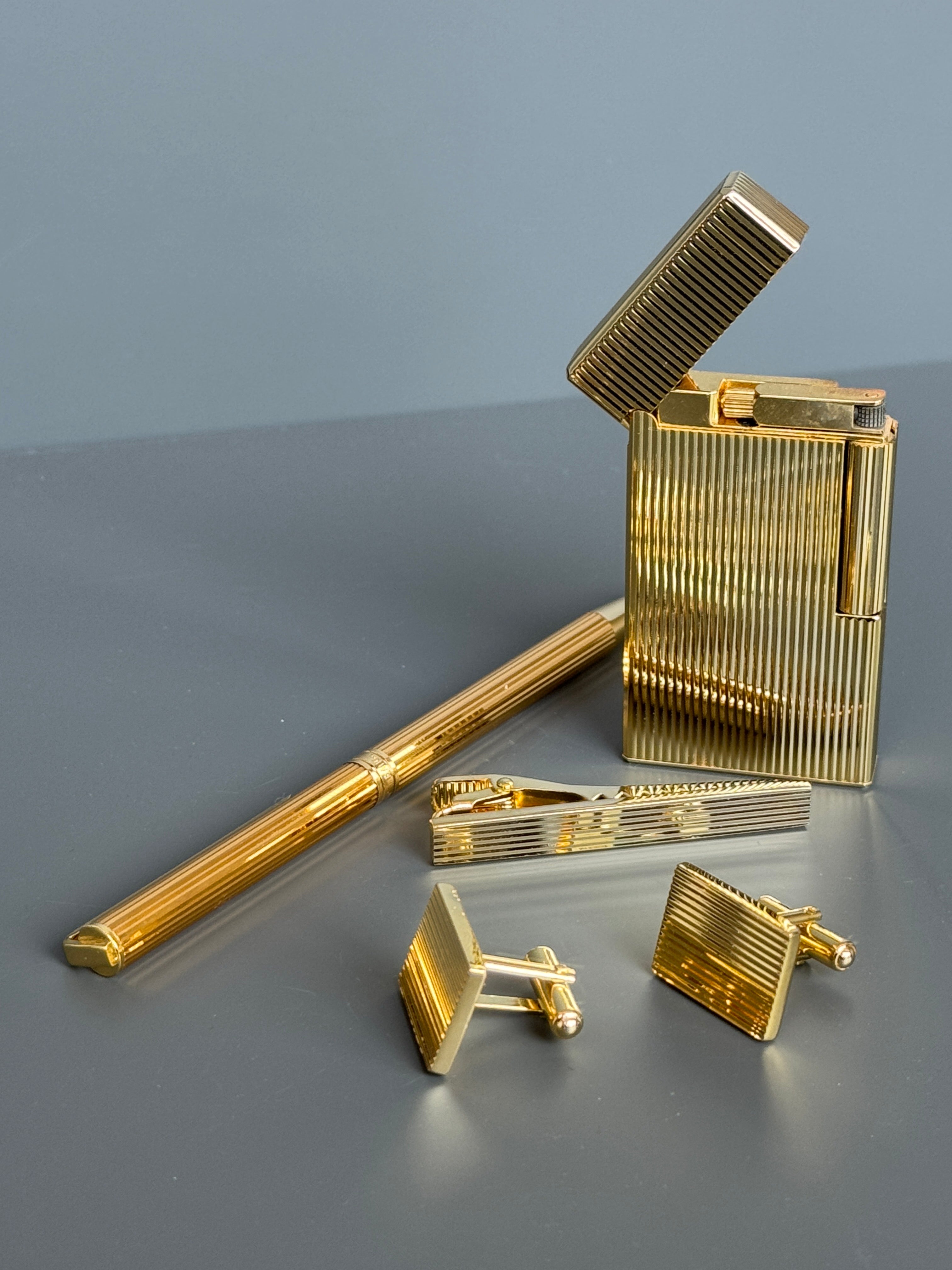 Valentine Paris Men's Gift Set – Gold Plated Pen, Lighter, Cufflinks and Tie Pin | Luxury Accessory Box