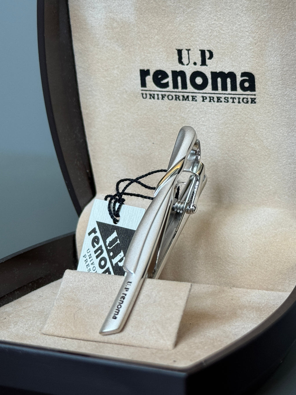 U.P Renoma Tie Clip - Minimalist Silver Tone Design (Vintage / Collectible)