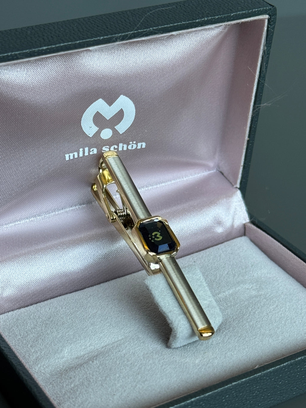 Mila Schön Tie Pin - Gold & Silver Tone, Black Detail (Vintage / Collectible)