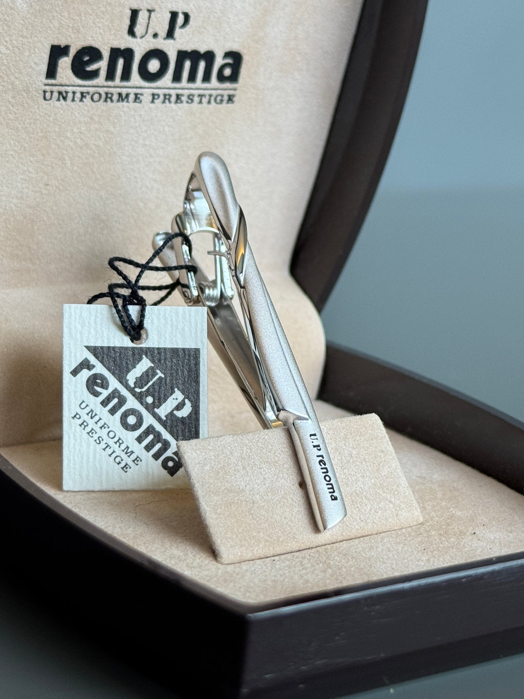 U.P Renoma Tie Clip - Minimalist Silver Tone Design (Vintage / Collectible)