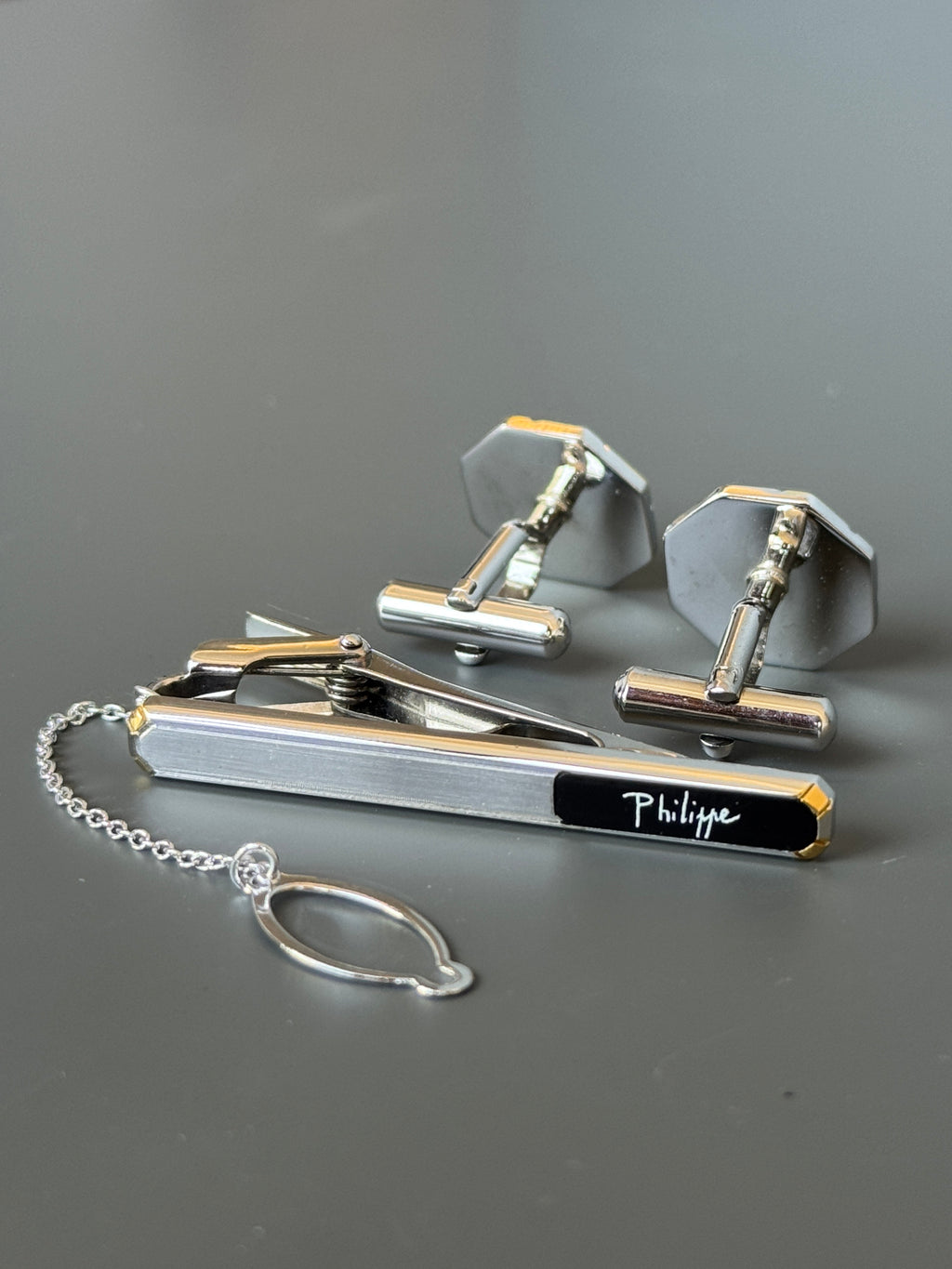 Philippe Model Paris Cufflink & Tie Clip Set - Stylish Men's Accessories