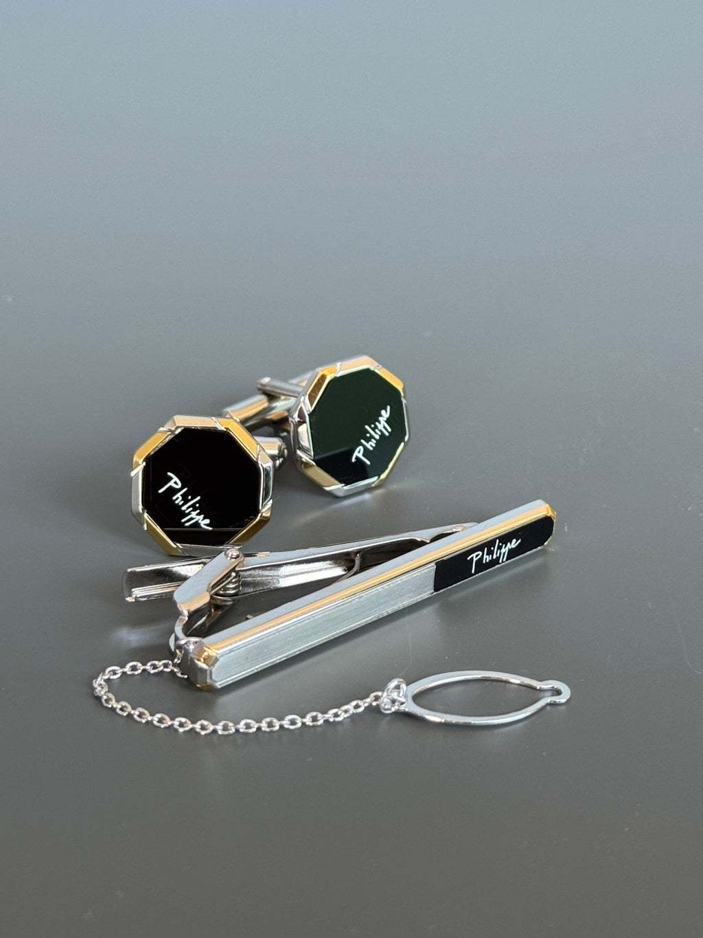 Philippe Model Paris Cufflink & Tie Clip Set - Stylish Men's Accessories