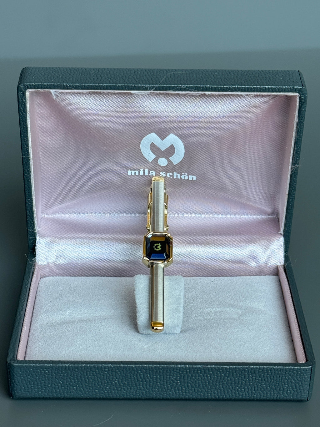 Mila Schön Tie Pin - Gold & Silver Tone, Black Detail (Vintage / Collectible)