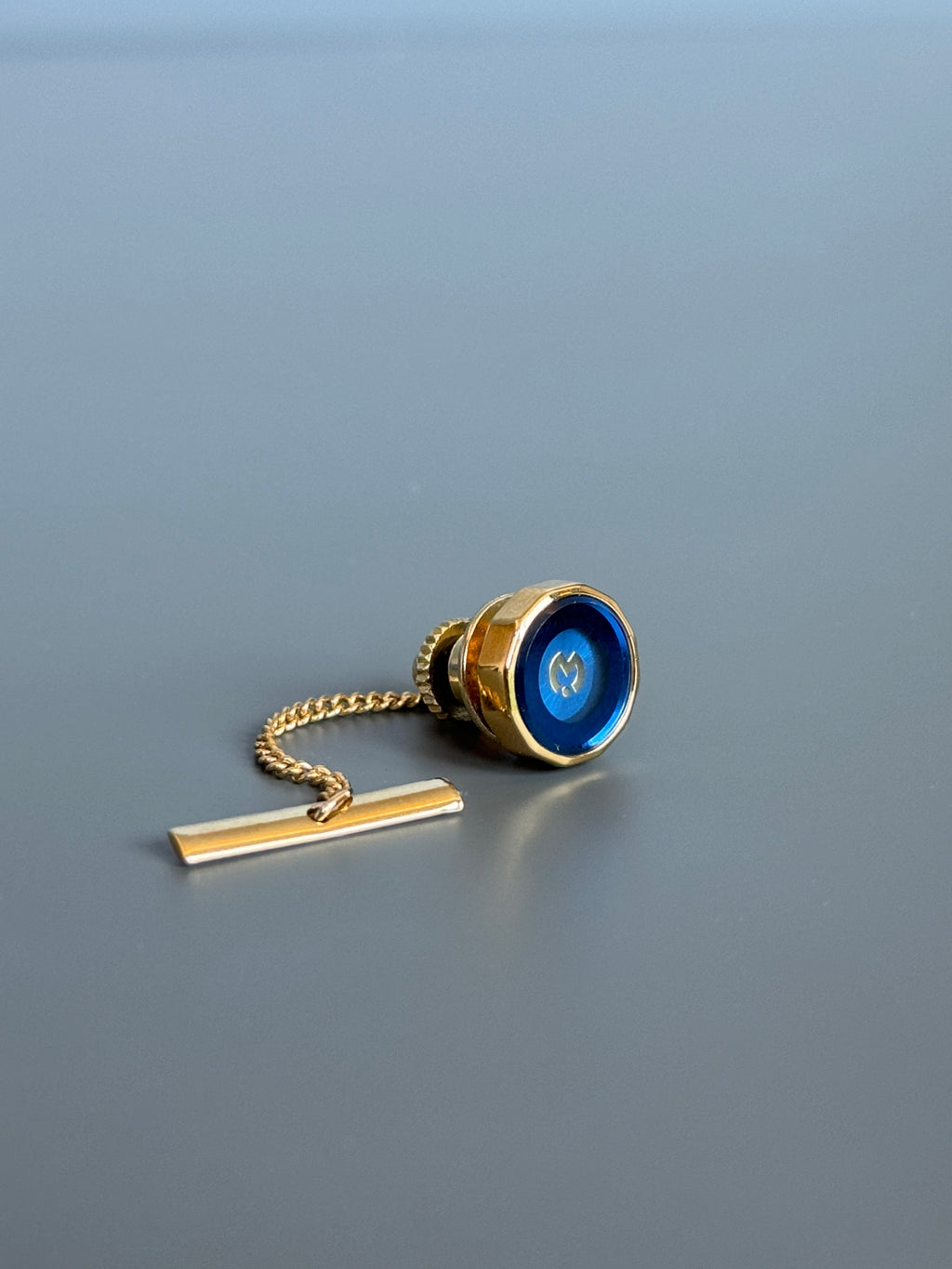 Mila Schön Men's Tie Pin – Blue Stone Luxury Accessory with Gold Detailed Chain