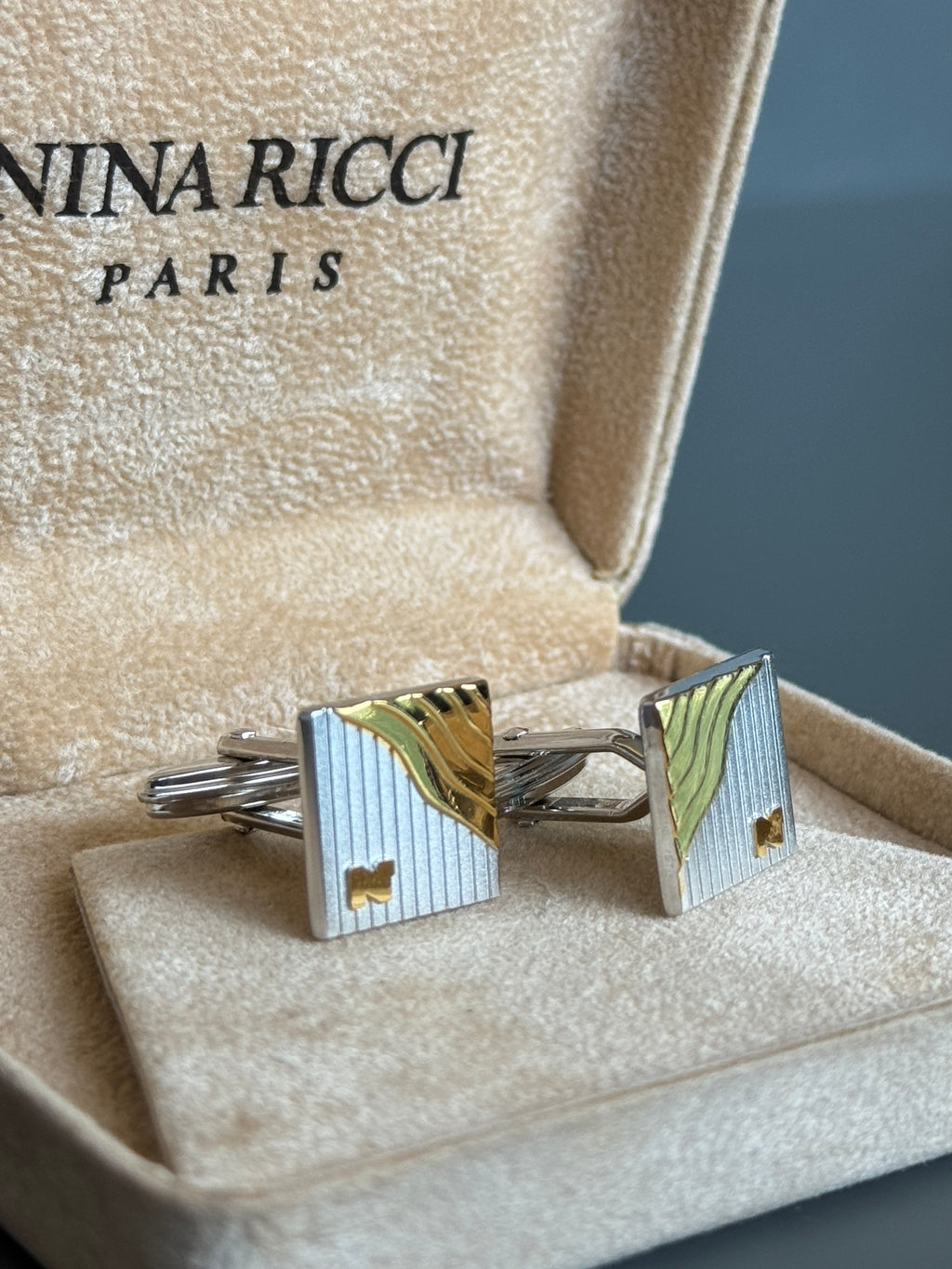 Nina Ricci Paris Men's Cufflinks - Gold & Silver Square Design - Stylish Men's Accessories