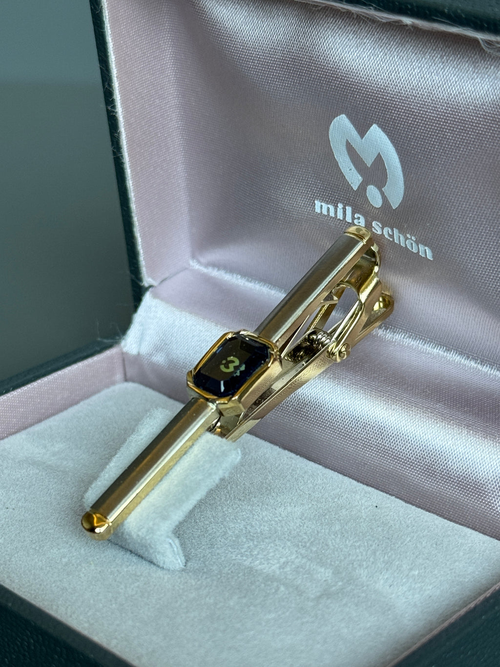 Mila Schön Tie Pin - Gold & Silver Tone, Black Detail (Vintage / Collectible)