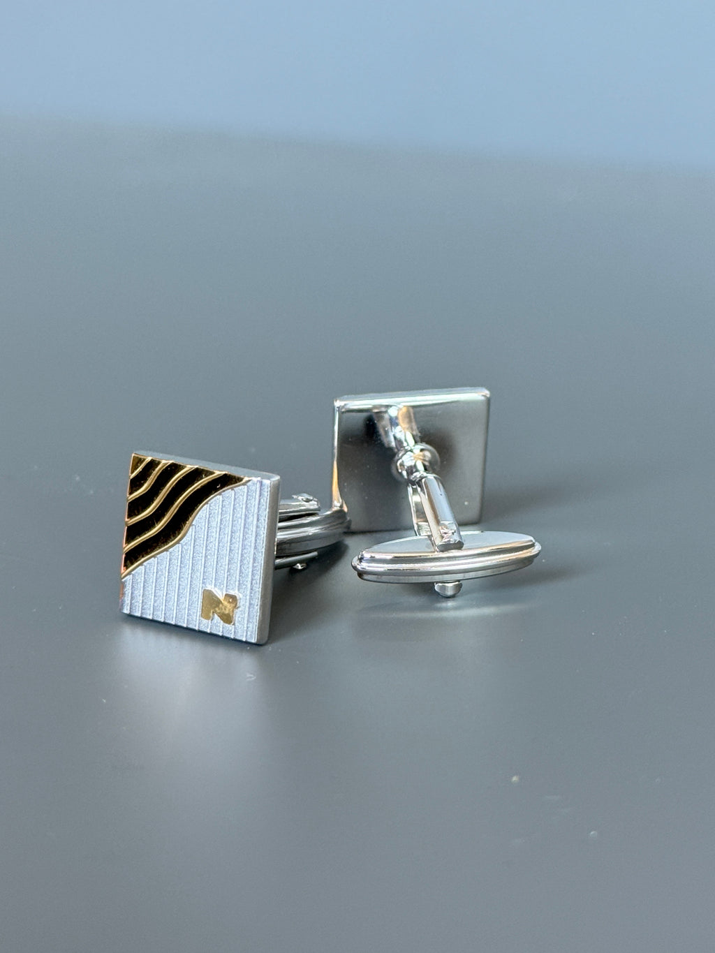 Nina Ricci Paris Men's Cufflinks - Gold & Silver Square Design - Stylish Men's Accessories