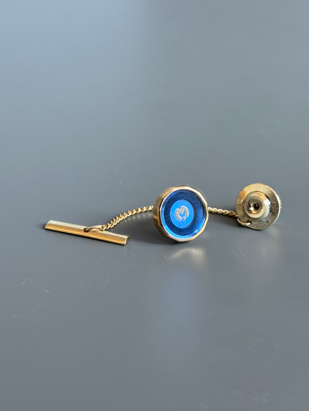 Mila Schön Men's Tie Pin – Blue Stone Luxury Accessory with Gold Detailed Chain