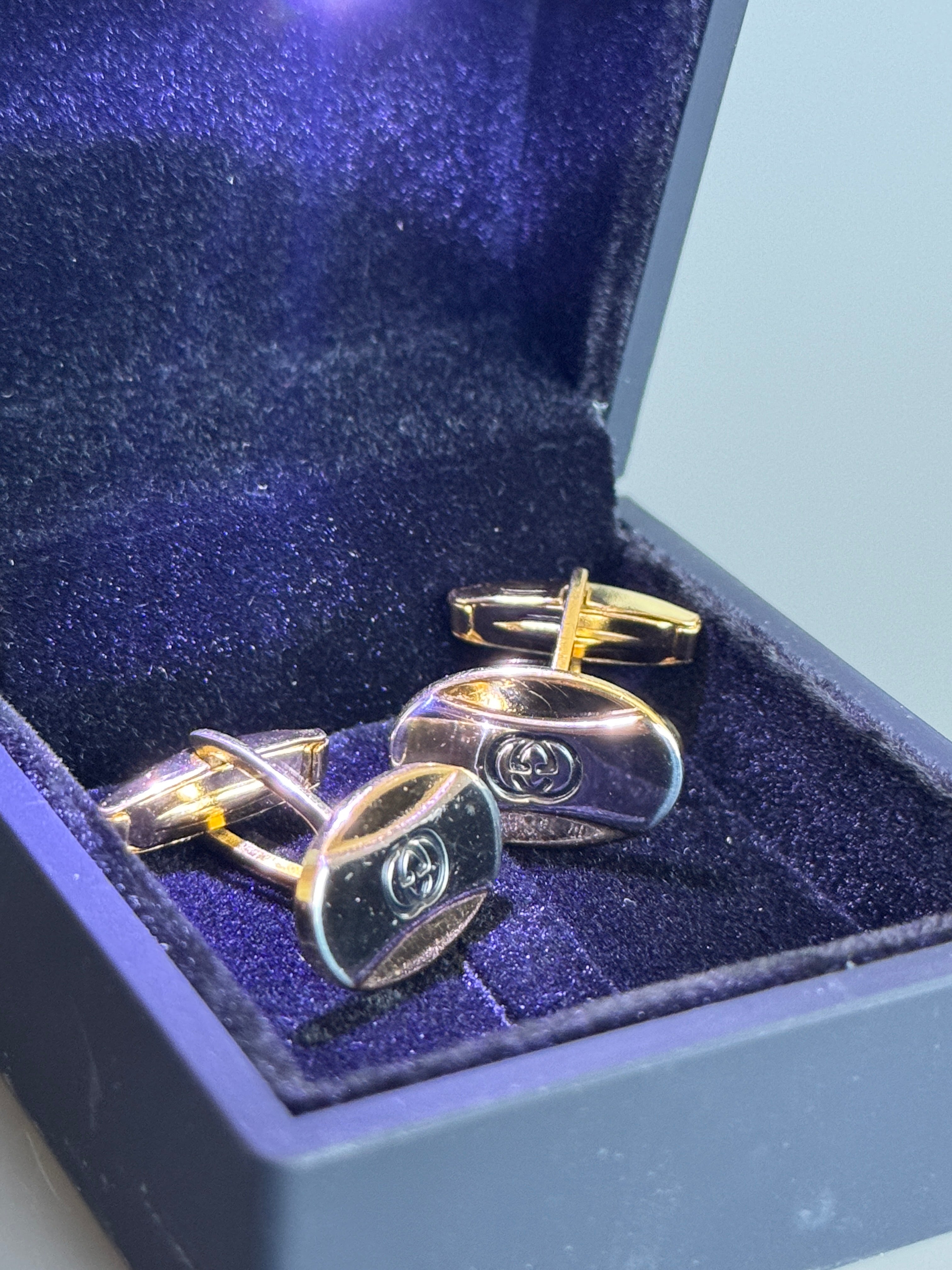 Gucci Cufflinks - Gold & Silver Design - Iconic Logo (Vintage / Collectible)
