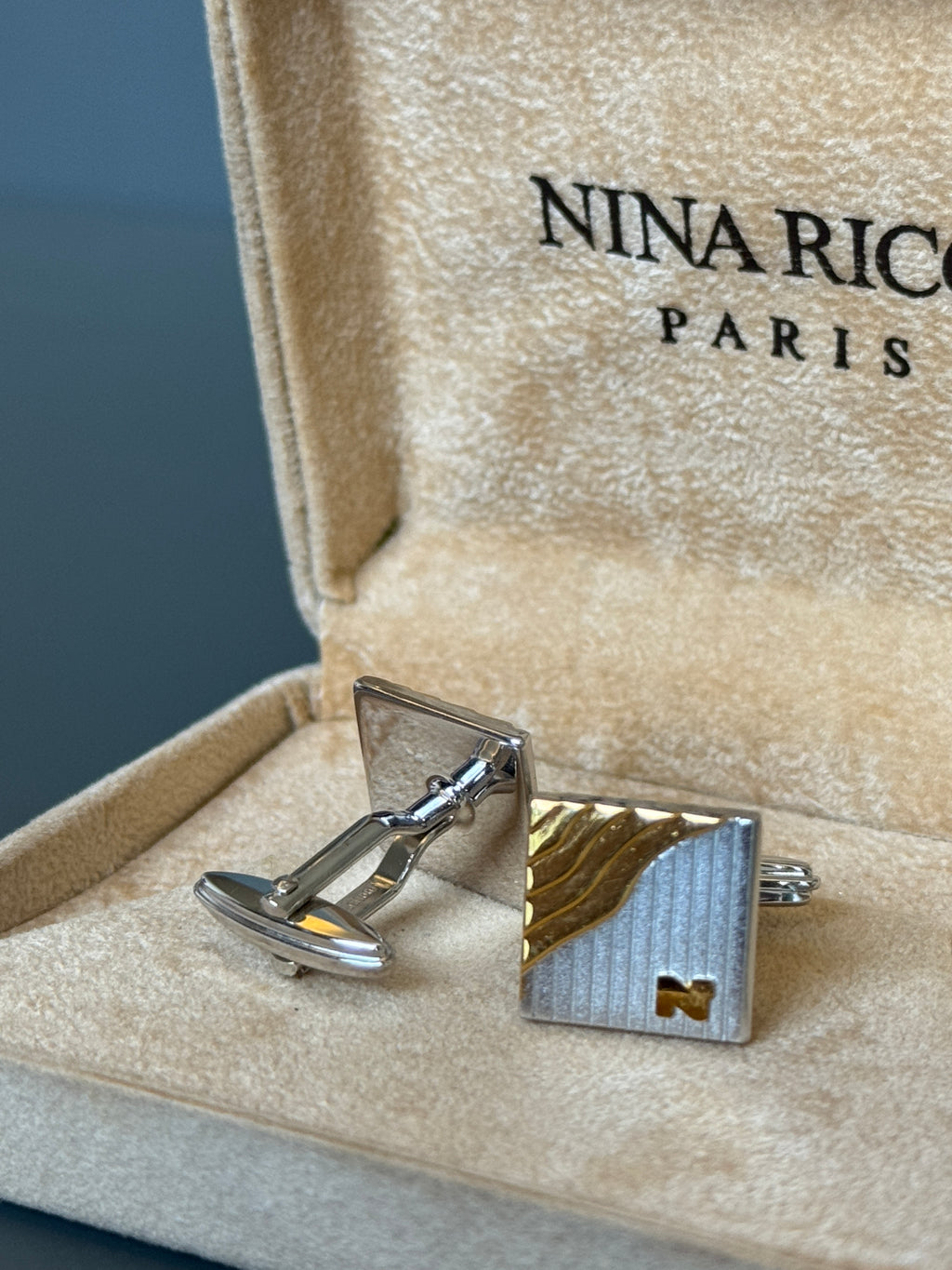 Nina Ricci Paris Men's Cufflinks - Gold & Silver Square Design - Stylish Men's Accessories